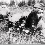 Гв. старшина 1 гв. мсд Елена Ковальчук выносит раненого с поля боя, фото 1942 года. Фото С.Косырева